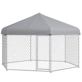 PawHut Large Outdoor Dog Kennel 13.4 x 11.5 ft Waterproof UV Resistant Roof Medium Large Dogs Silver