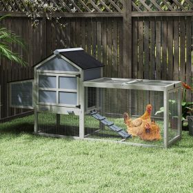 Outdoor Chicken Coop, Wooden Hen House with Nesting Box, Run, Resting Room, Ramp, Pull-Out Tray, Gray